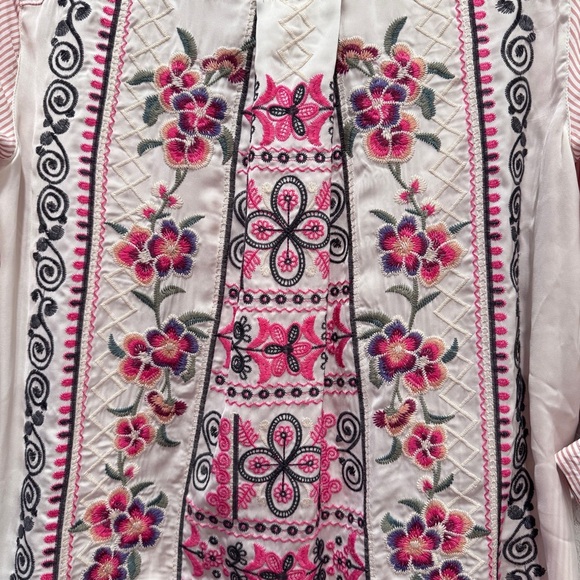 John Mark Stripe Embroidered Button Down Long Sleeve Shirt Floral Pink Size M - Picture 6 of 10